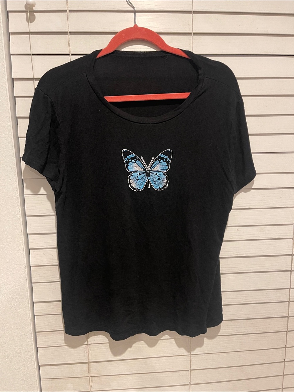 Black Women’s Butterfly Graphic Tee - Blue Motif